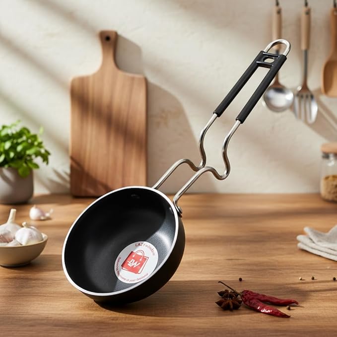 iron tadka pan with steel handle