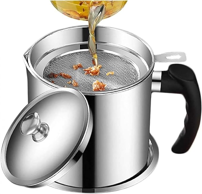 stainless steel oil filter pot with mesh strainer