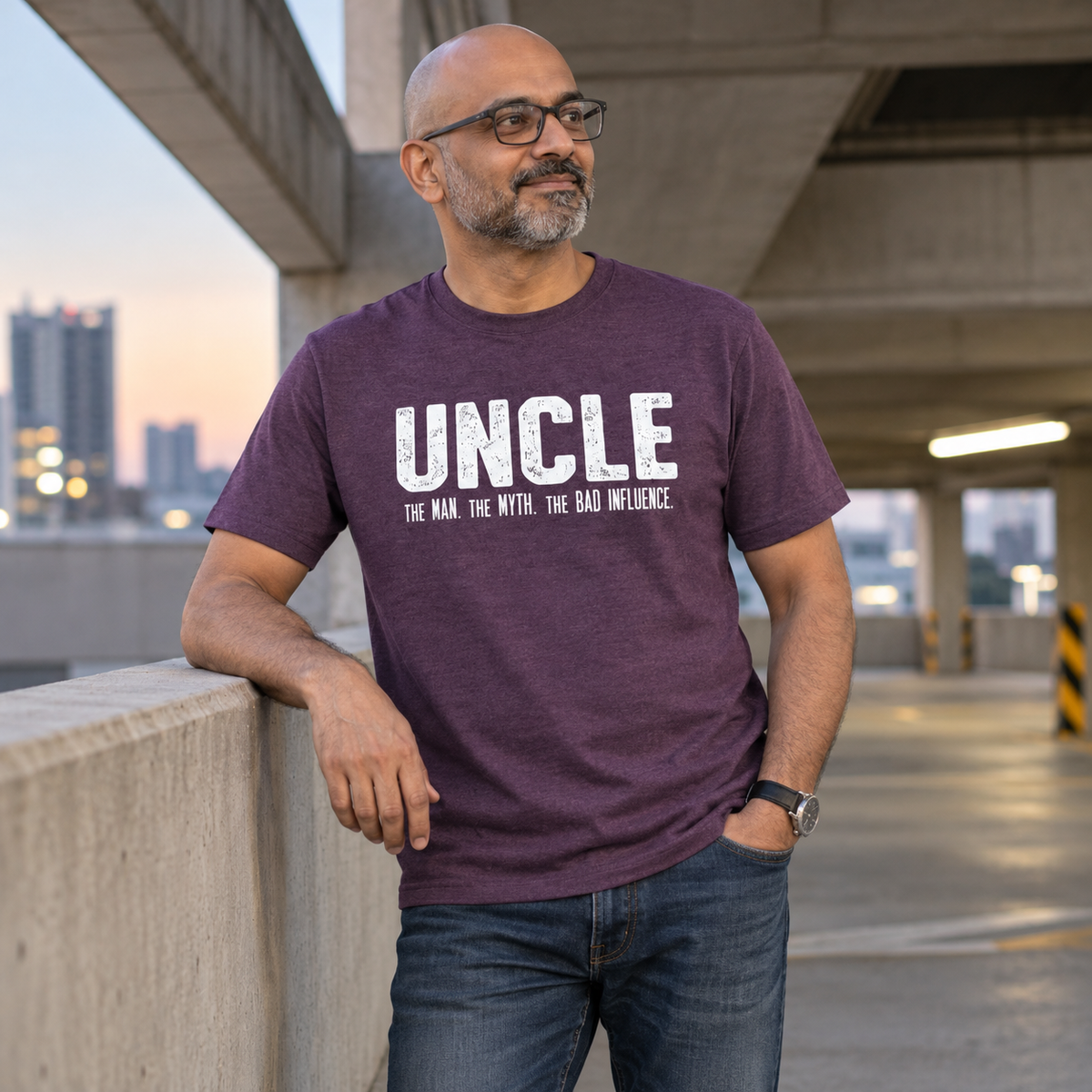 Uncle Unisex Cotton T-Shirt — Purple melange — alternate-male