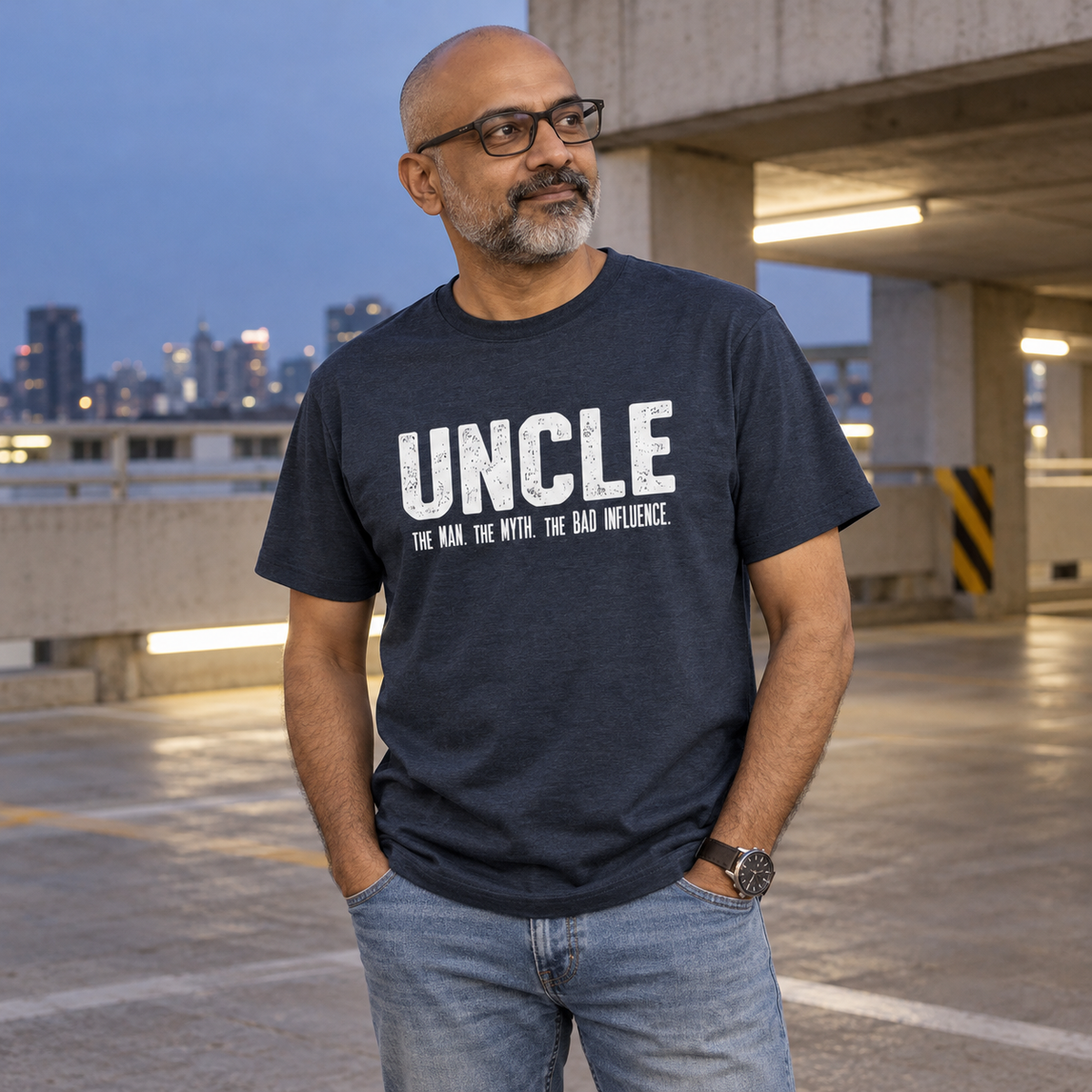 Uncle Unisex Cotton T-Shirt — Navy melange — alternate-male
