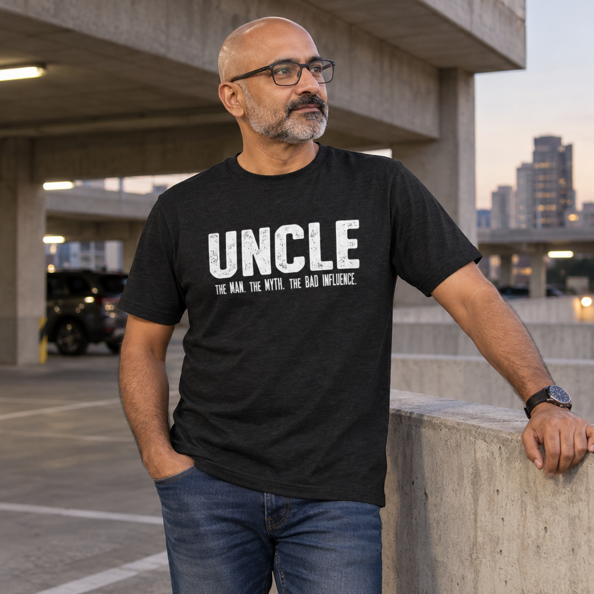 Uncle Unisex Cotton T-Shirt — Black melange — alternate-male