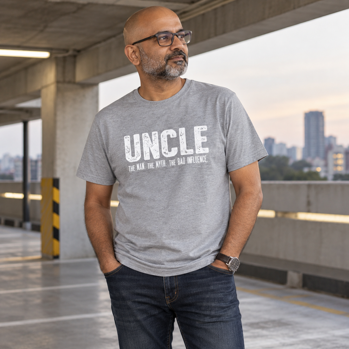 Uncle Unisex Cotton T-Shirt — Grey Melange — alternate-male