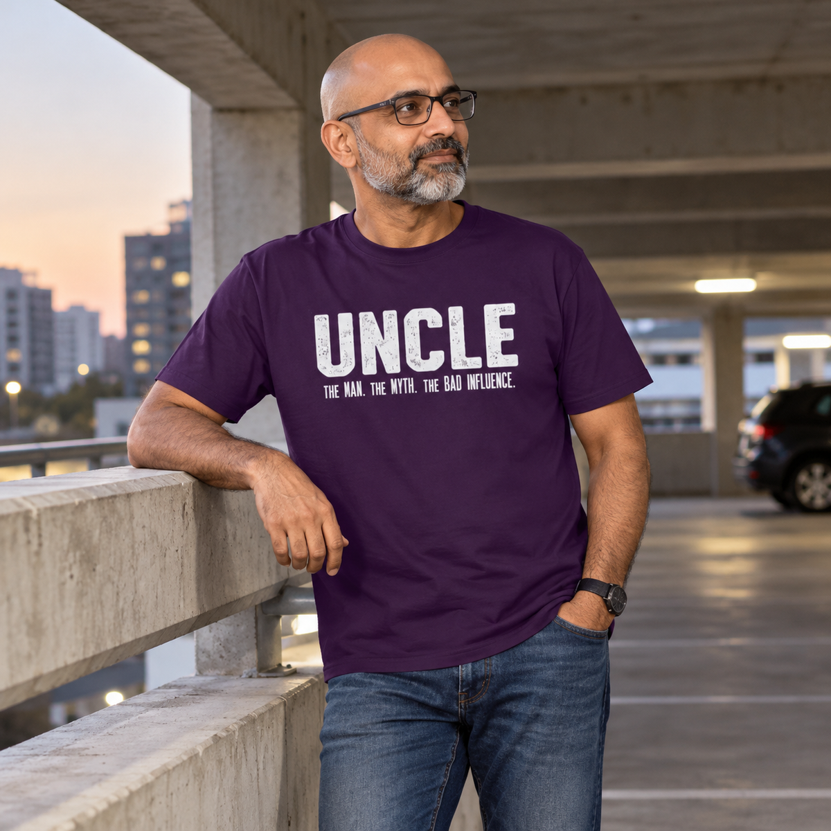 Uncle Unisex Cotton T-Shirt — Purple — alternate-male
