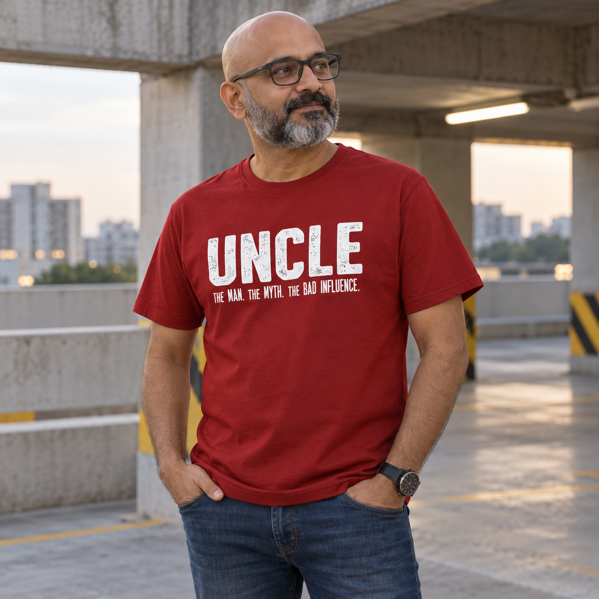 Uncle Unisex Cotton T-Shirt — Red — alternate-male