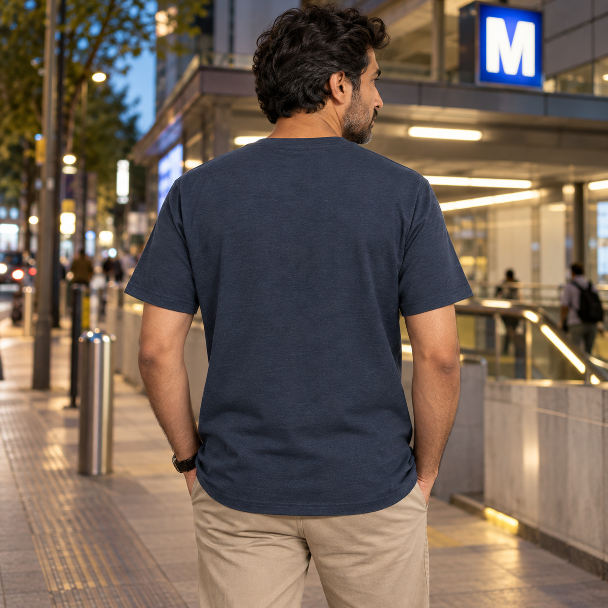 Uncle Unisex Cotton T-Shirt — Navy melange — back