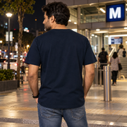 Uncle Unisex Cotton T-Shirt — Navy Blue — back