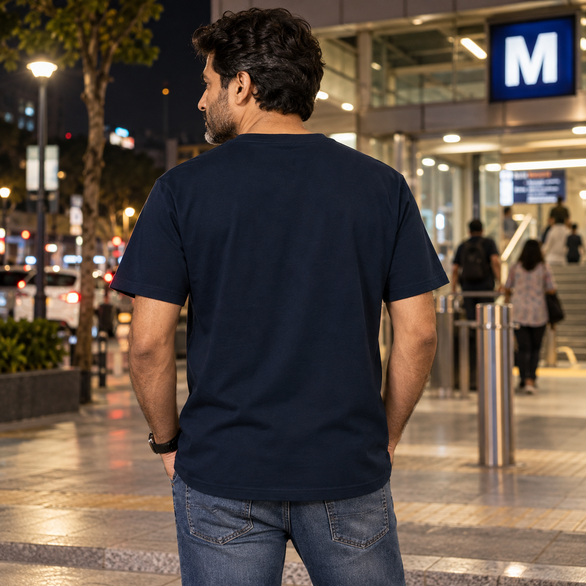 Uncle Unisex Cotton T-Shirt — Navy Blue — back