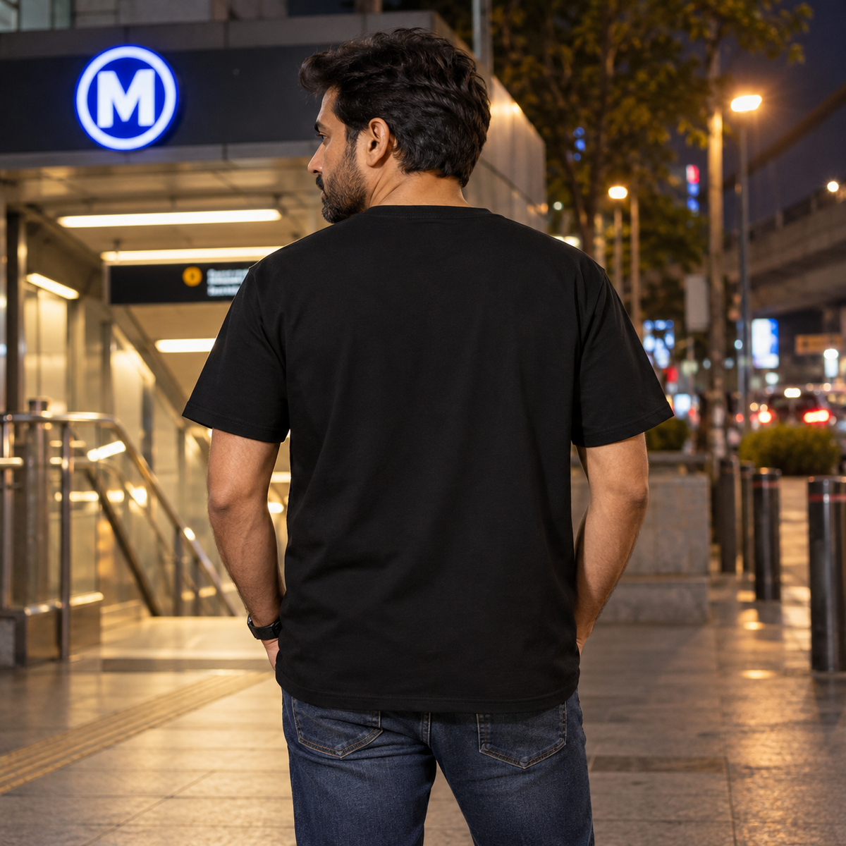 Uncle Unisex Cotton T-Shirt — Black — back
