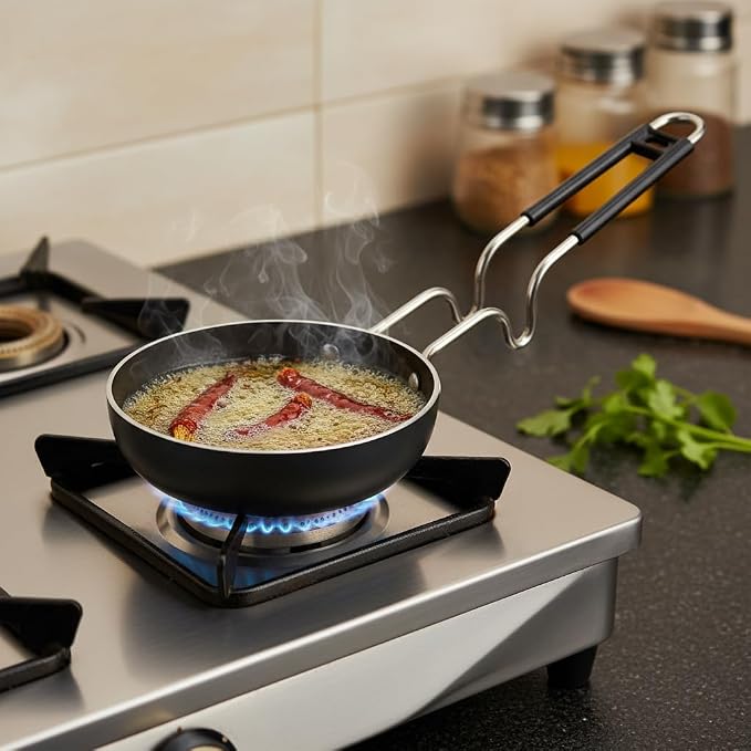 iron tadka pan with steel handle - product view 3