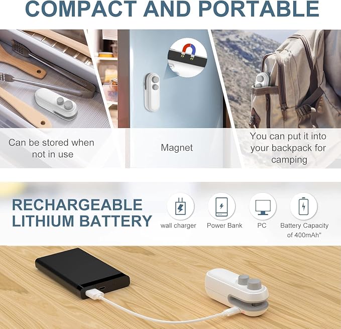 rechargeable 2-in-1 bag sealer & cutter - product view 2