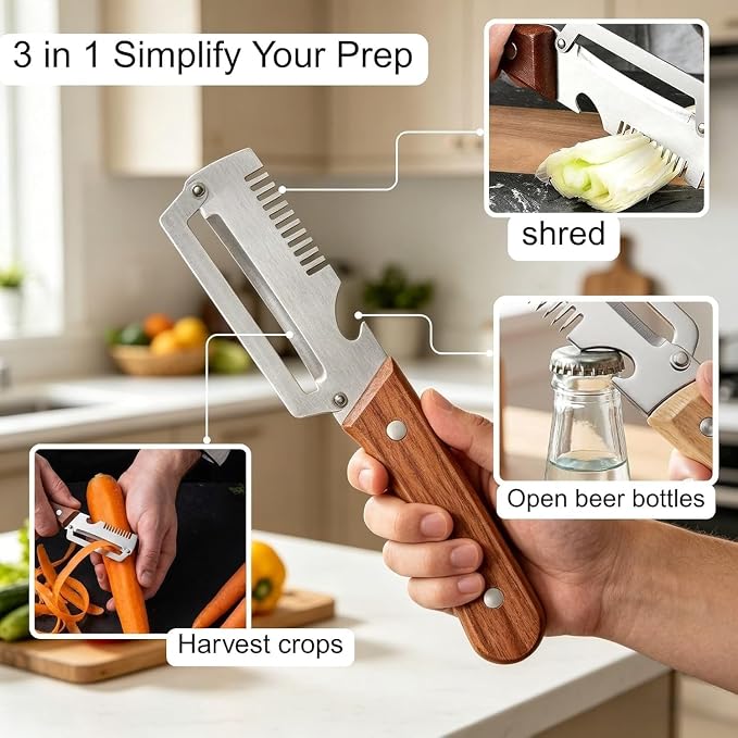 3-in-1 vegetable peeler with wooden handle - product view 2