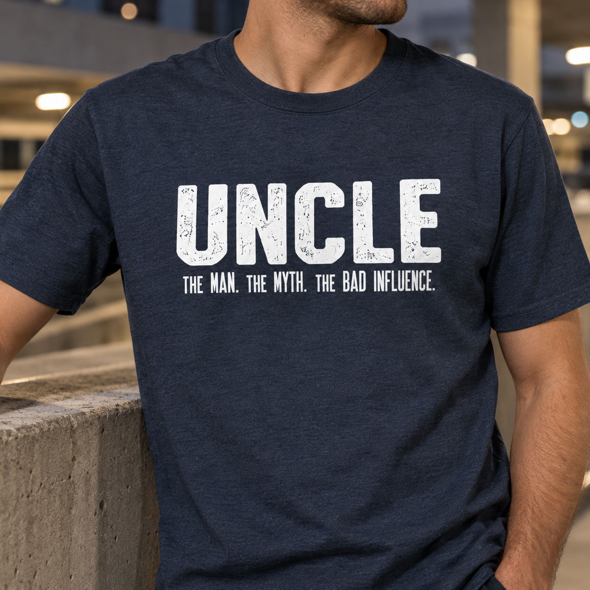 Uncle Unisex Cotton T-Shirt — Navy melange — detail