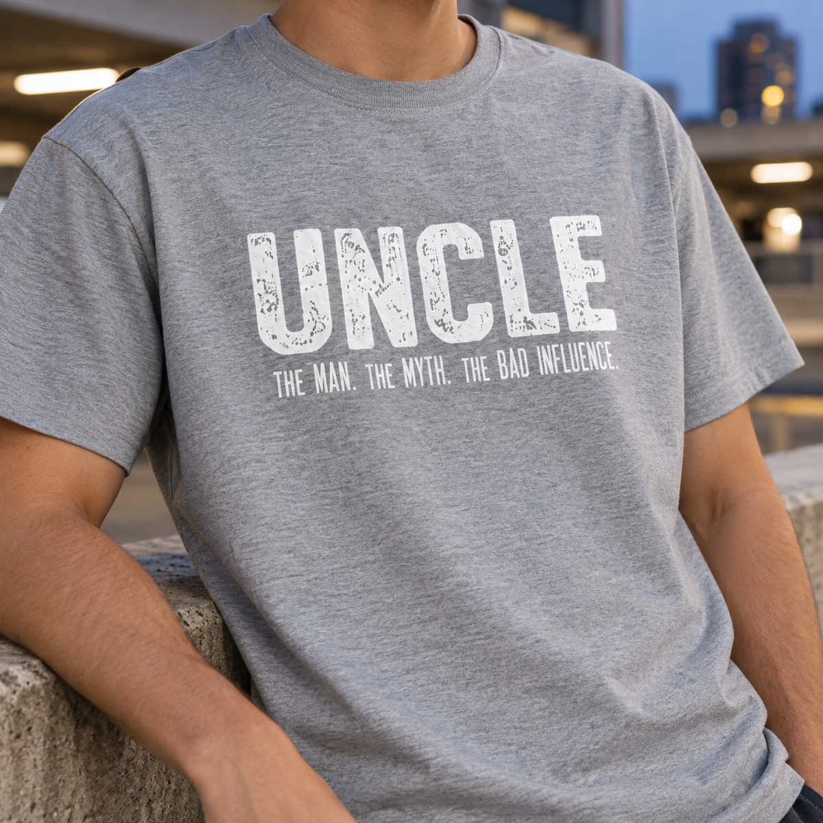 Uncle Unisex Cotton T-Shirt — Grey Melange — detail