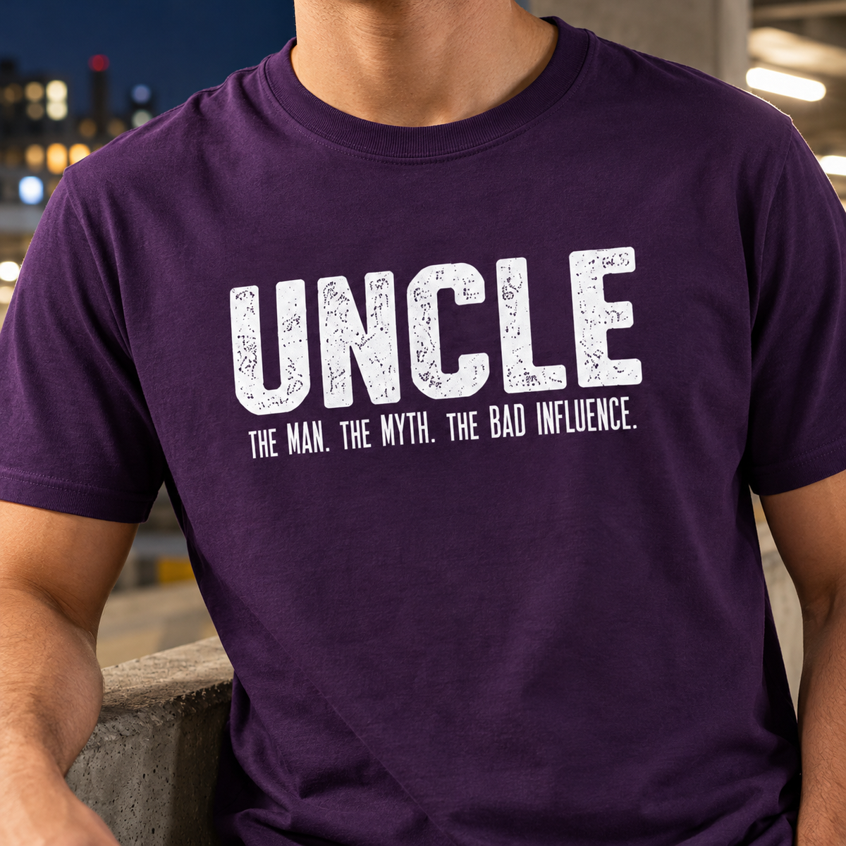 Uncle Unisex Cotton T-Shirt — Purple — detail
