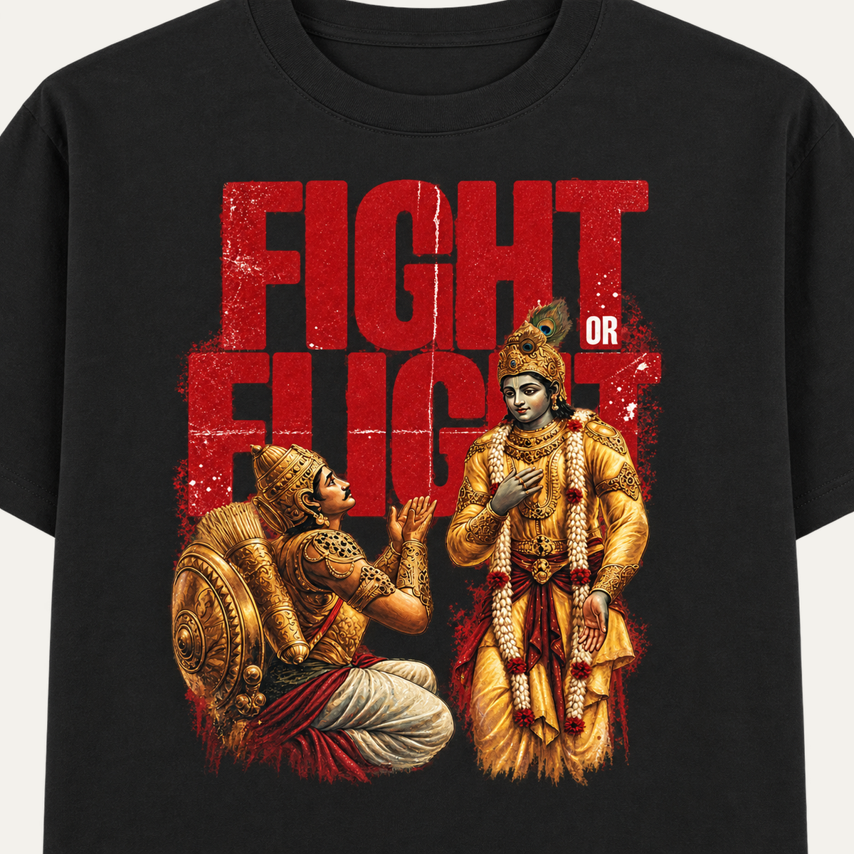 Mahabharat Aesthetic Unisex Standard Crew T-Shirt — Black — detail