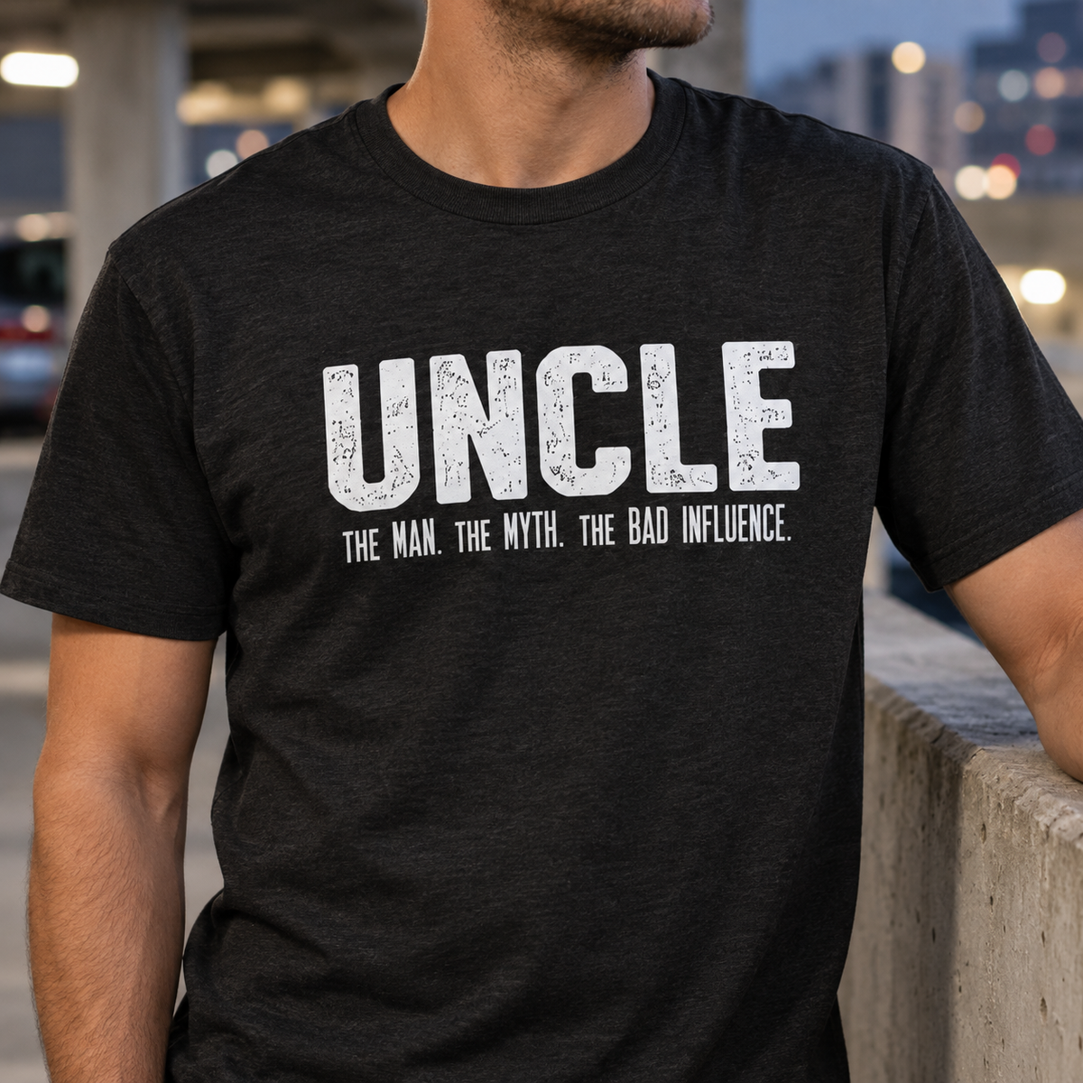 Uncle Unisex Cotton T-Shirt — Black melange — detail