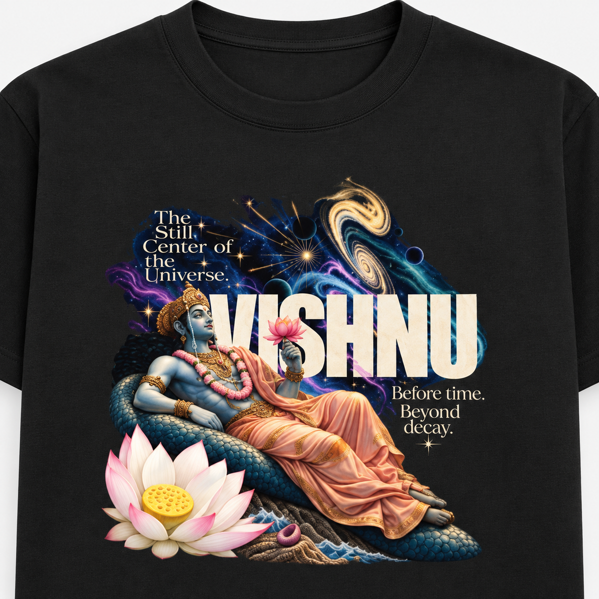 God Vishnu Unisex Standard Crew T-Shirt — Black — detail