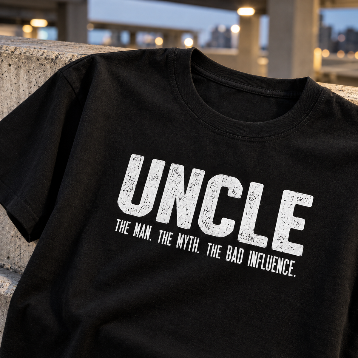 Uncle Unisex Cotton T-Shirt — Black — detail