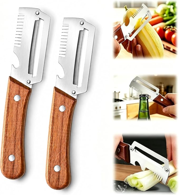 3-in-1 vegetable peeler with wooden handle