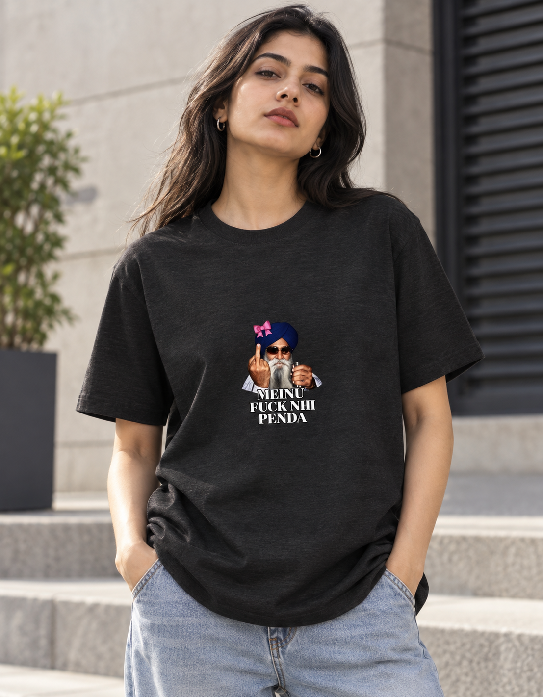 Meinu nhi Penda Unisex Basic T-Shirt — Black melange — female