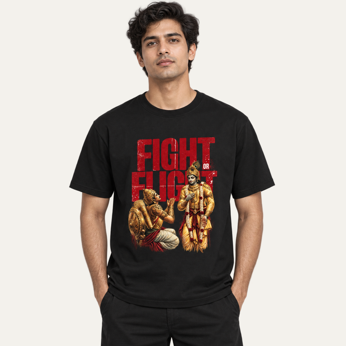 Mahabharat Aesthetic Unisex Standard Crew T-Shirt — Black — front