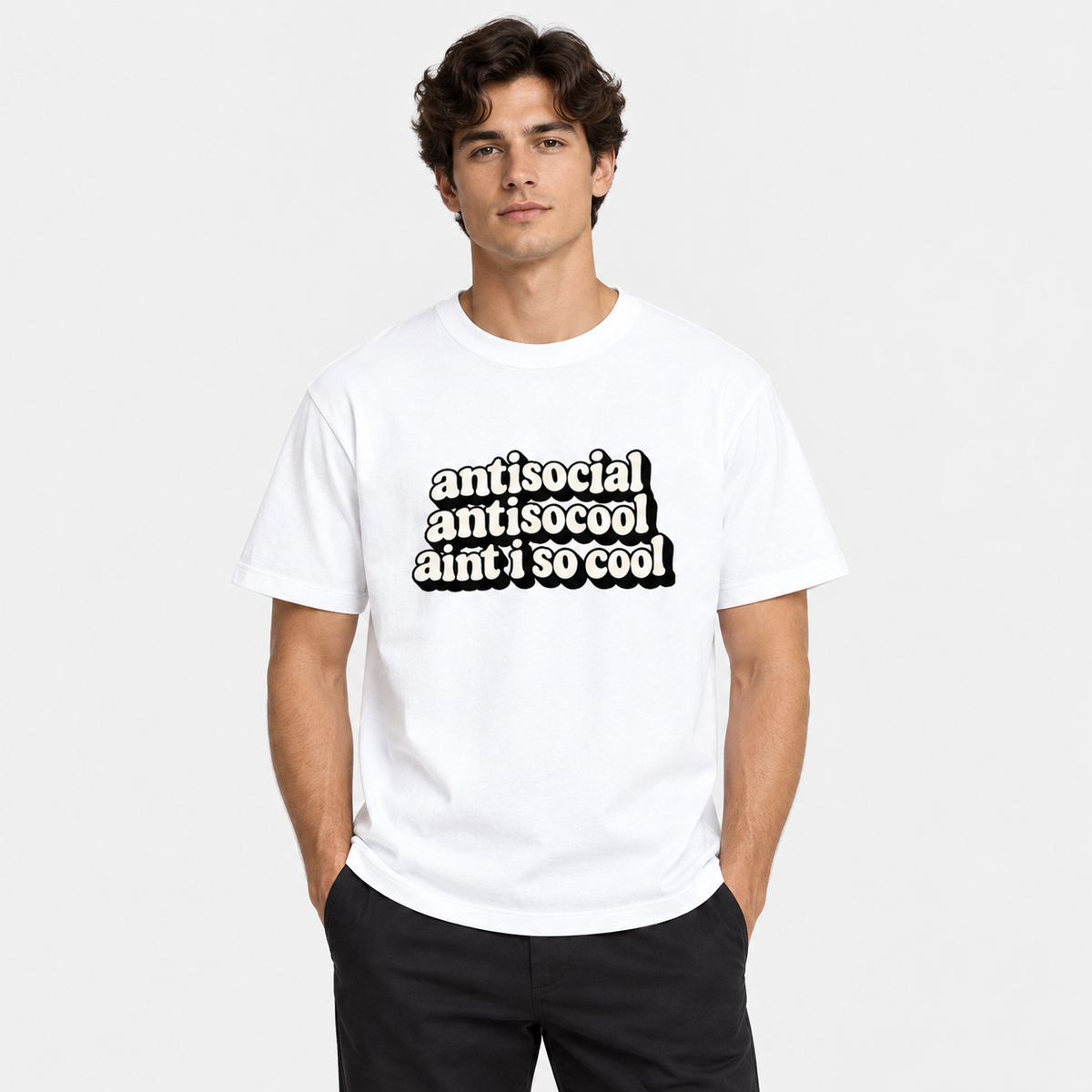 Anti Social Meme Unisex Standard Crew T-Shirt — White — front
