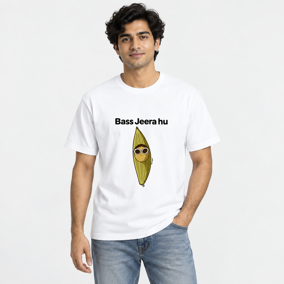 Bass Jeera Hu Unisex Standard Crew T-Shirt — White — front