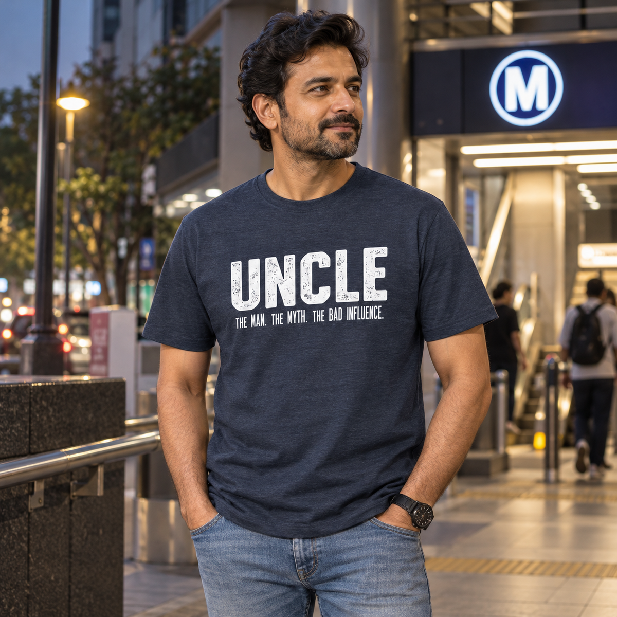 Uncle Unisex Cotton T-Shirt — Navy melange — front