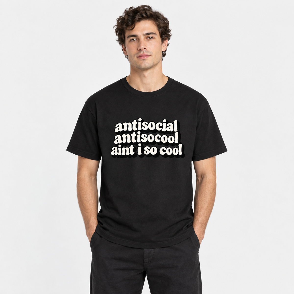 Anti Social Meme Unisex Standard Crew T-Shirt — Black — front
