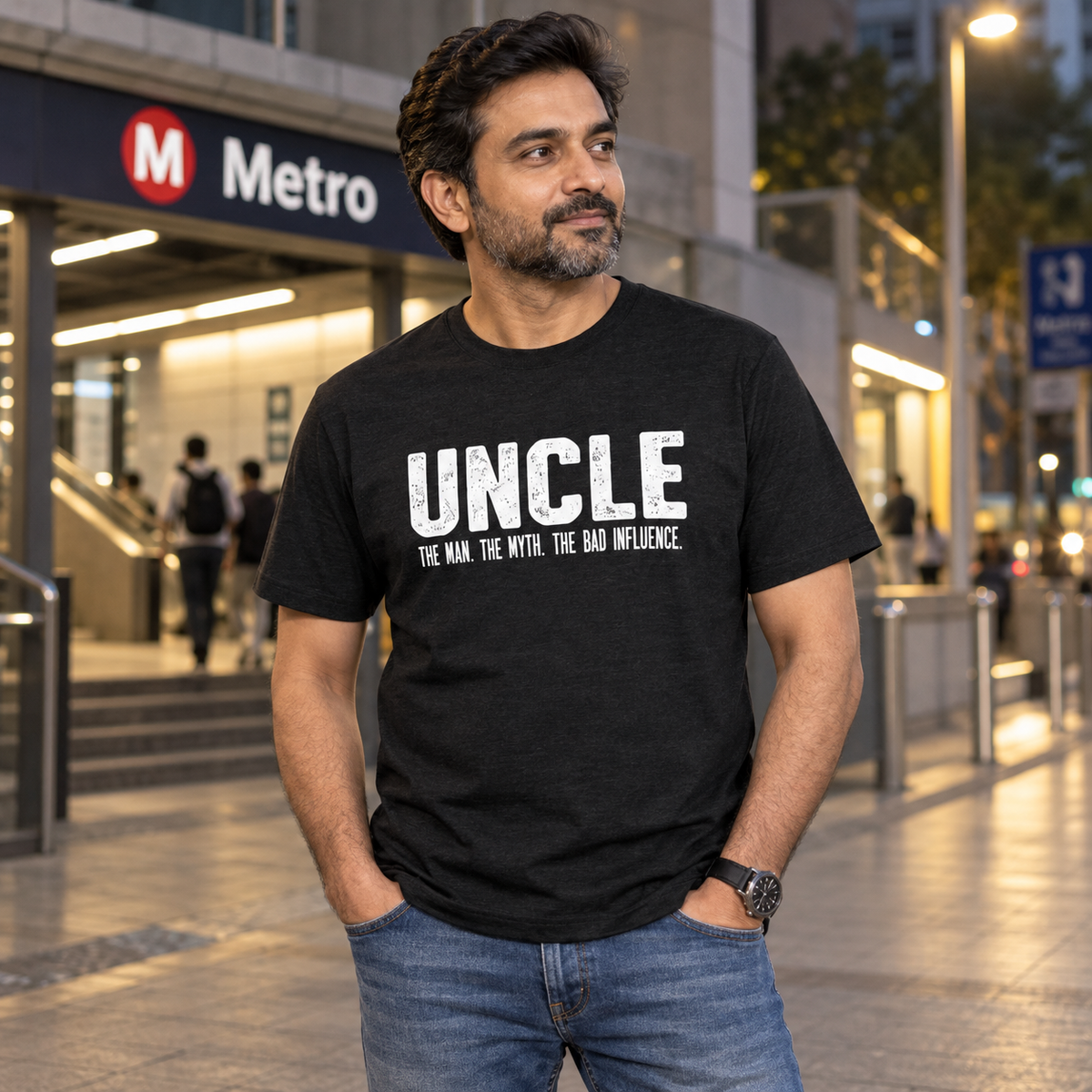 Uncle Unisex Cotton T-Shirt — Black melange — front