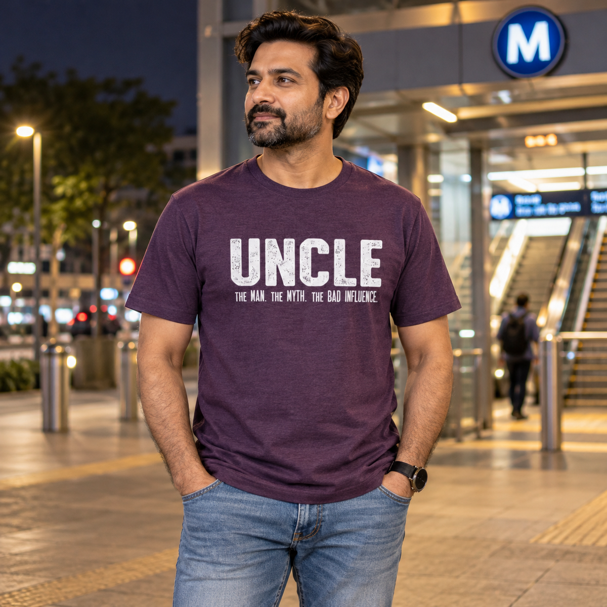 Uncle Unisex Cotton T-Shirt — Purple melange — front