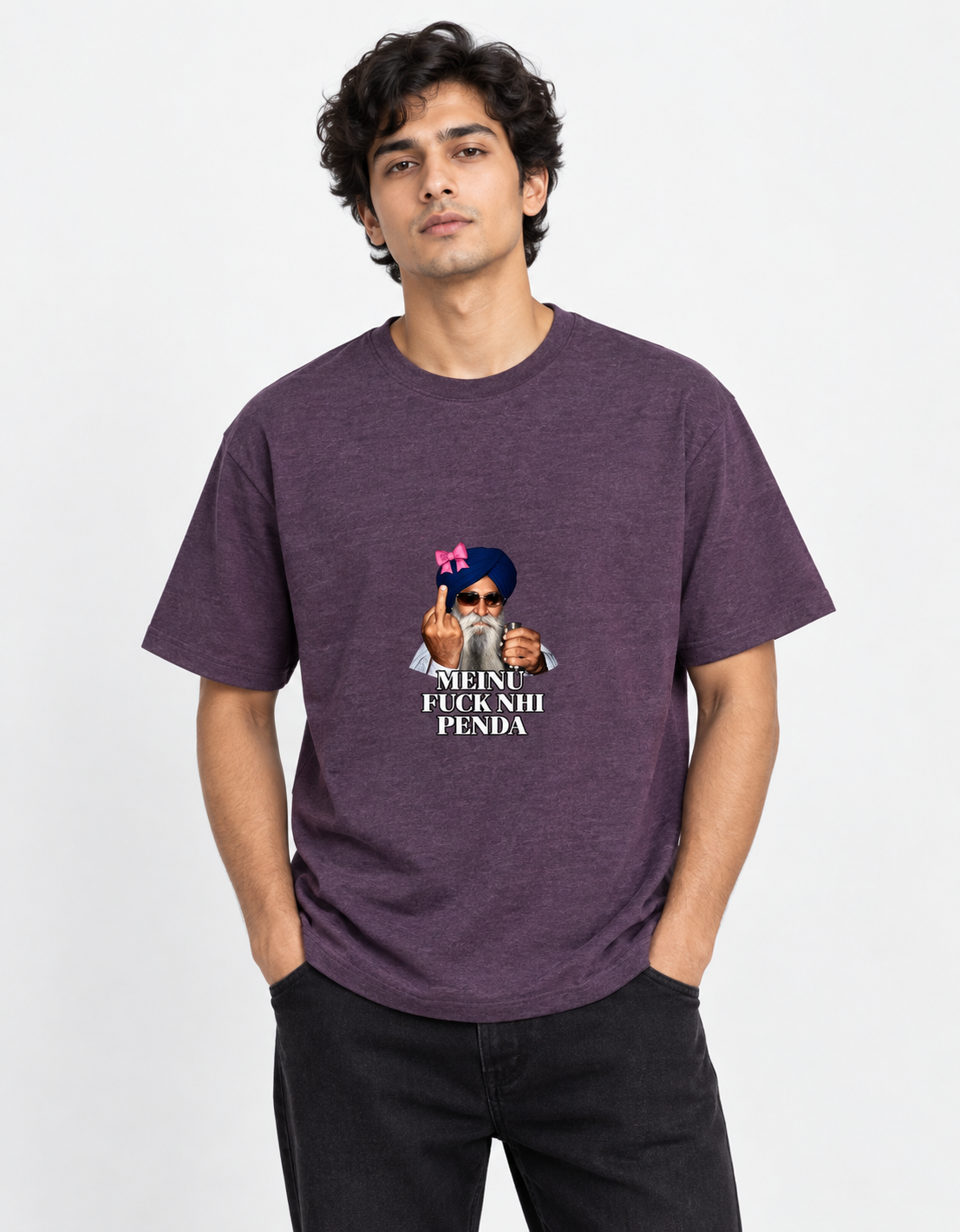 Meinu nhi Penda Unisex Basic T-Shirt — Purple melange — front