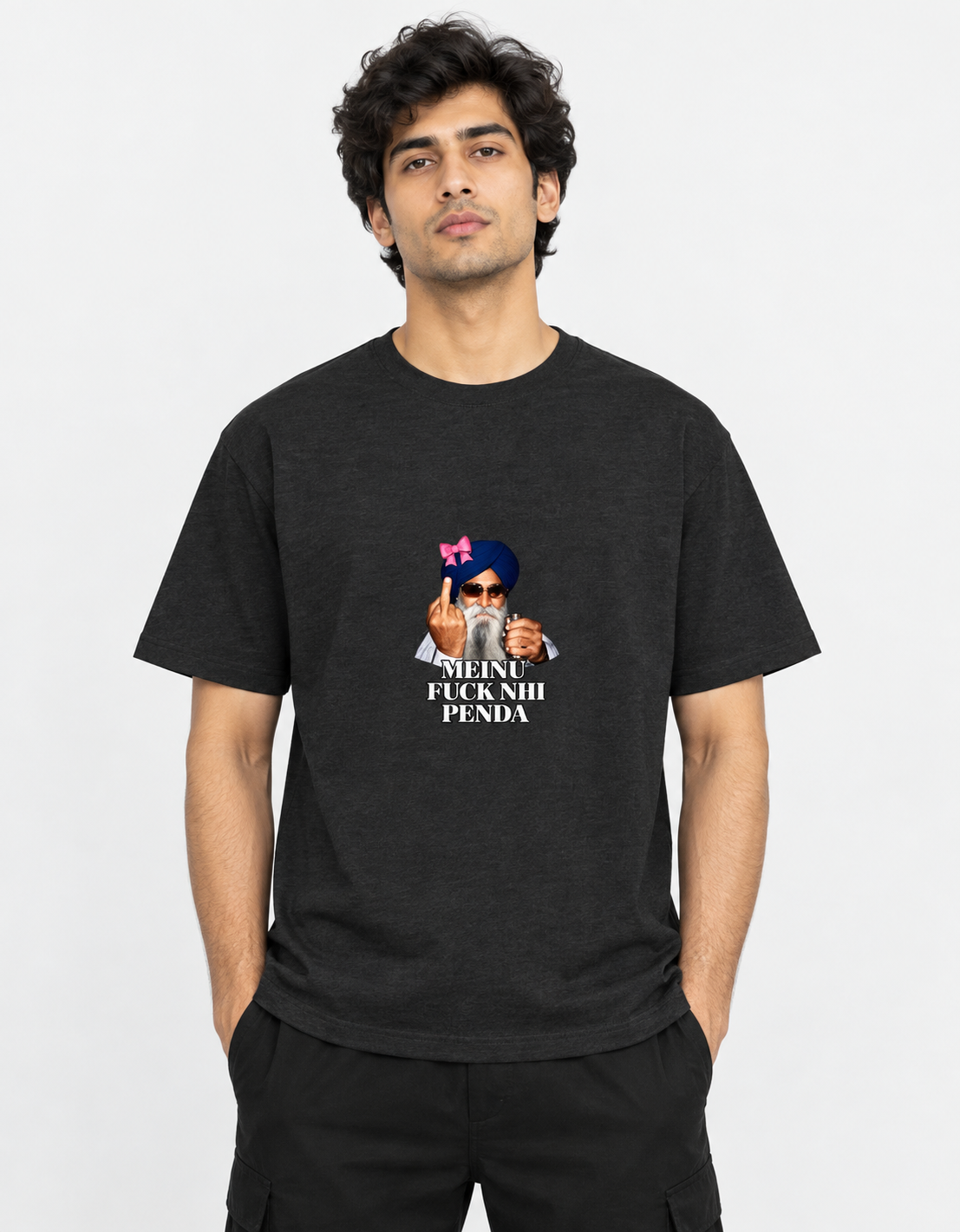 Meinu nhi Penda Unisex Basic T-Shirt — Black melange — front