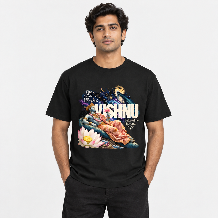 God Vishnu Unisex Standard Crew T-Shirt — Black — front