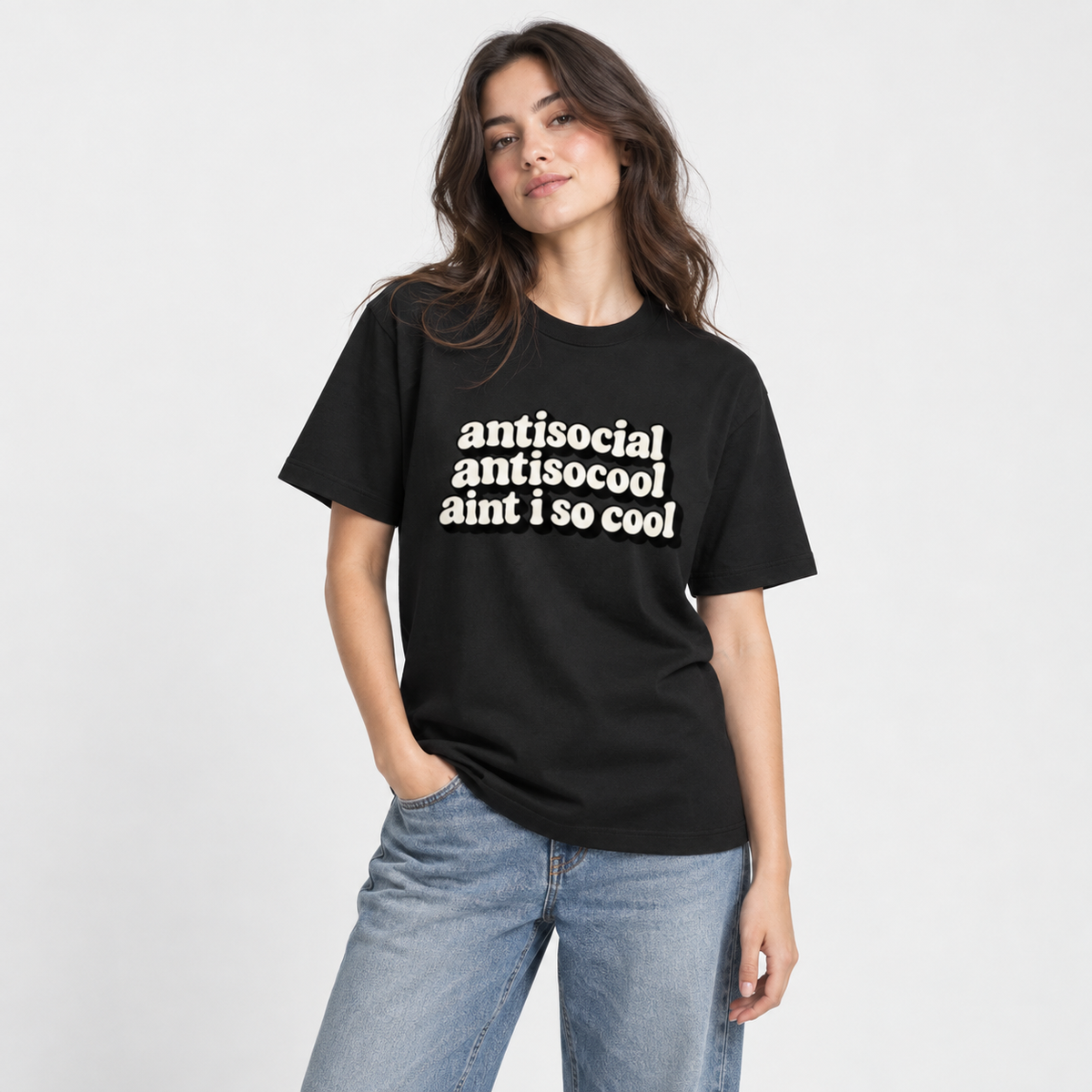 Anti Social Meme Unisex Standard Crew T-Shirt — Black — lifestyle-female