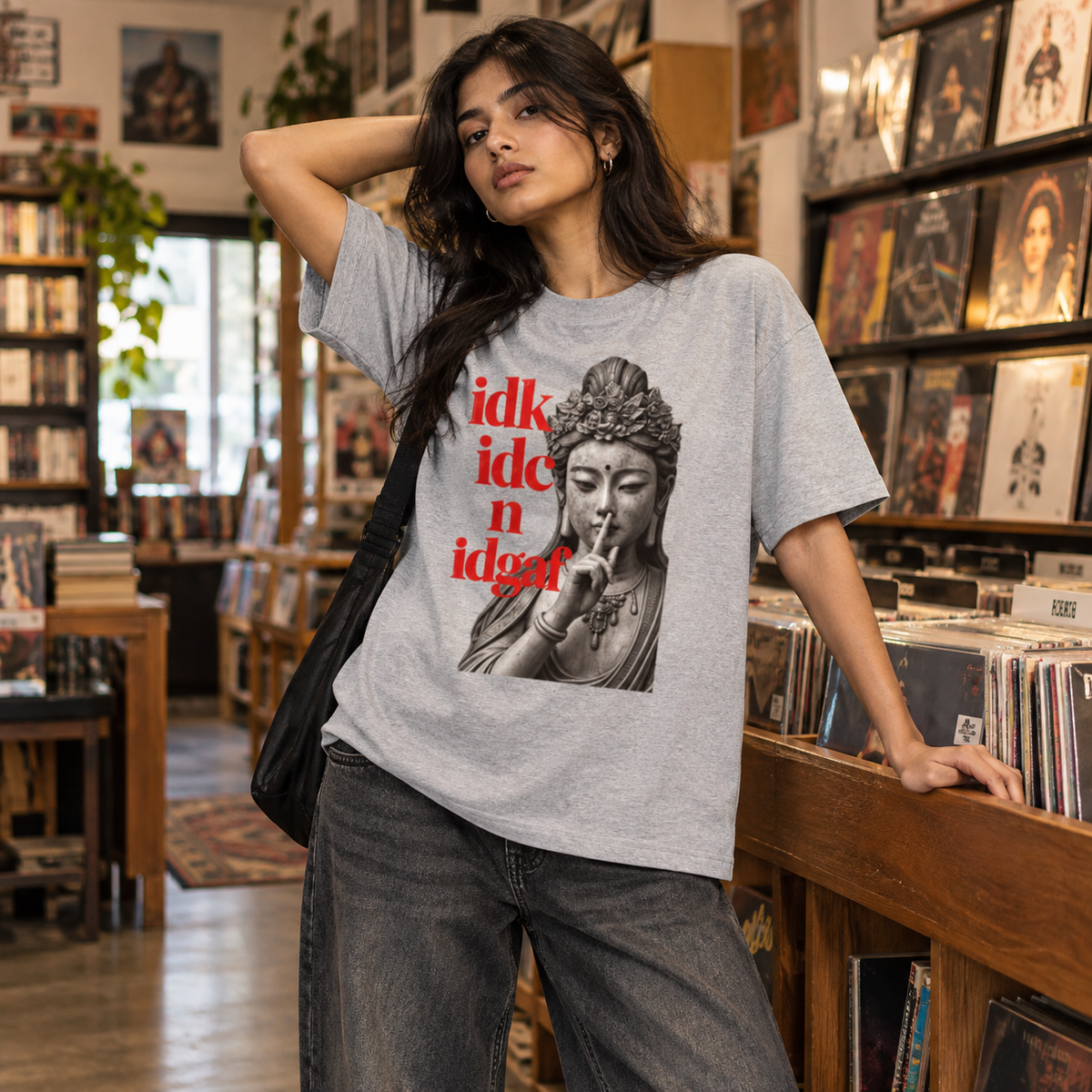 Unisex Basic T-Shirt — Grey Melange — lifestyle-female
