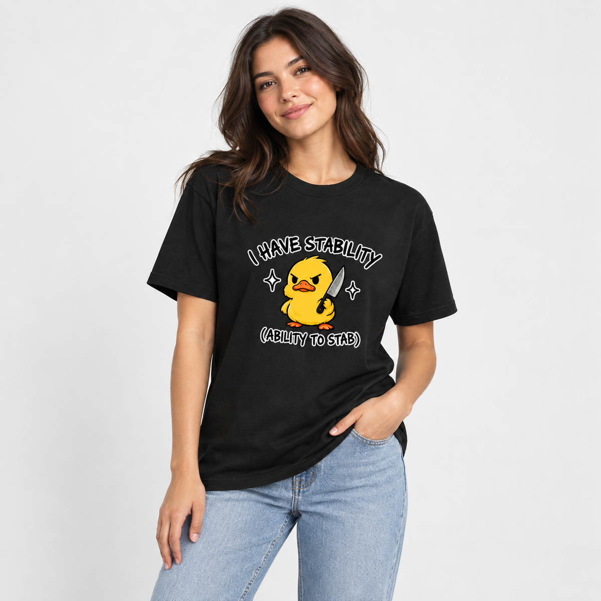Stability Unisex Standard Crew T-Shirt — Black — lifestyle-female