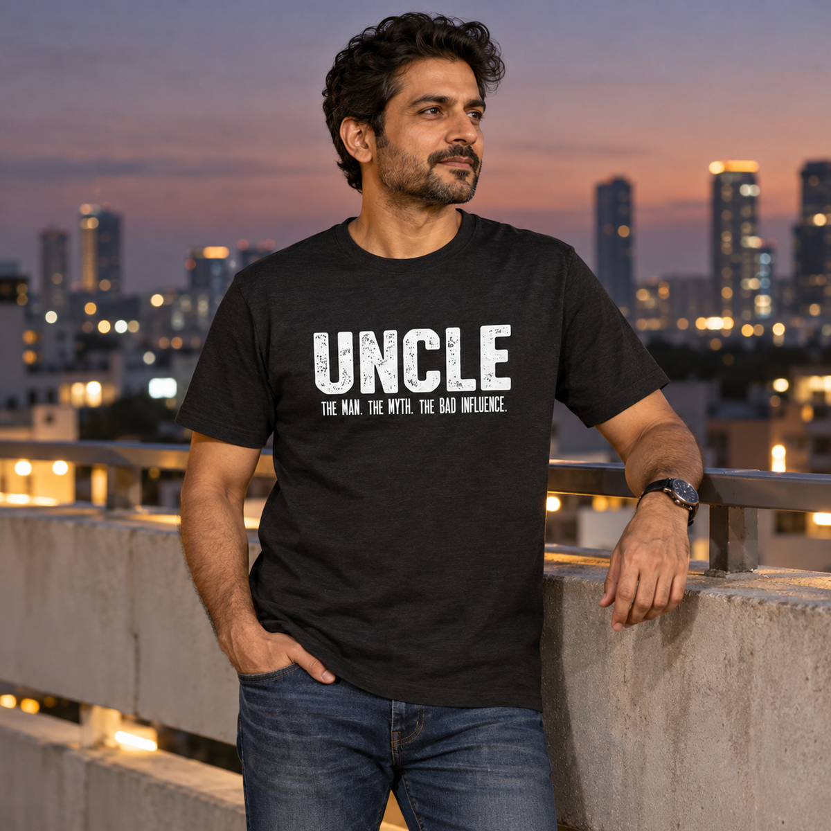 Uncle Unisex Cotton T-Shirt — Black melange — lifestyle-male