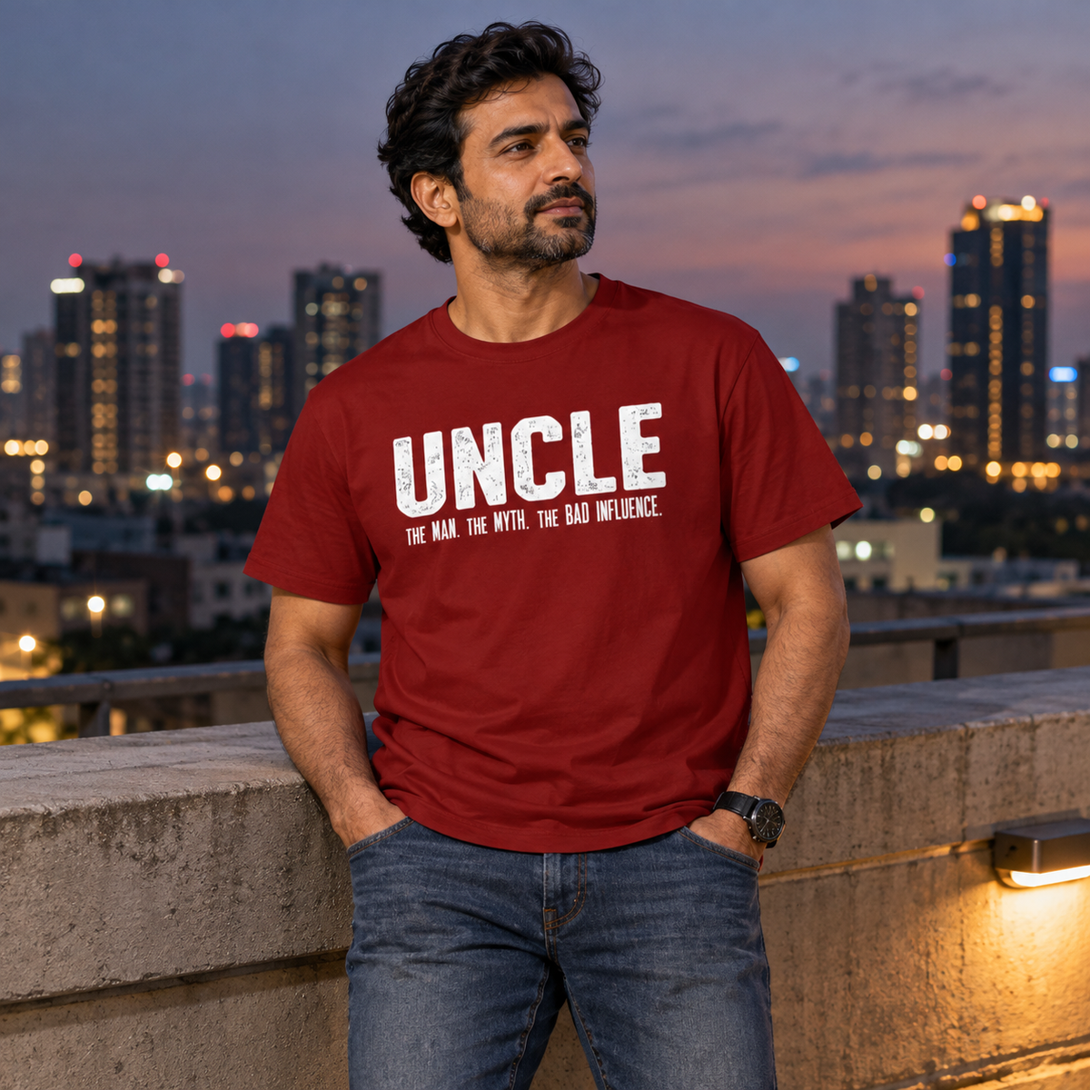 Uncle Unisex Cotton T-Shirt — Red — lifestyle-male