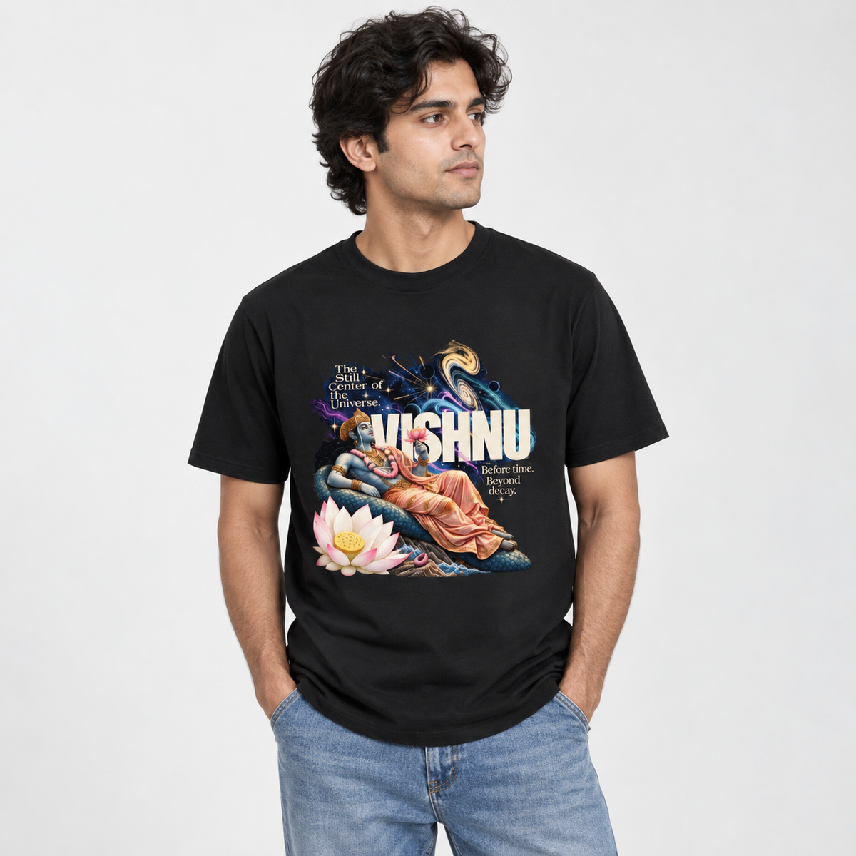 God Vishnu Unisex Standard Crew T-Shirt — Black — lifestyle-male
