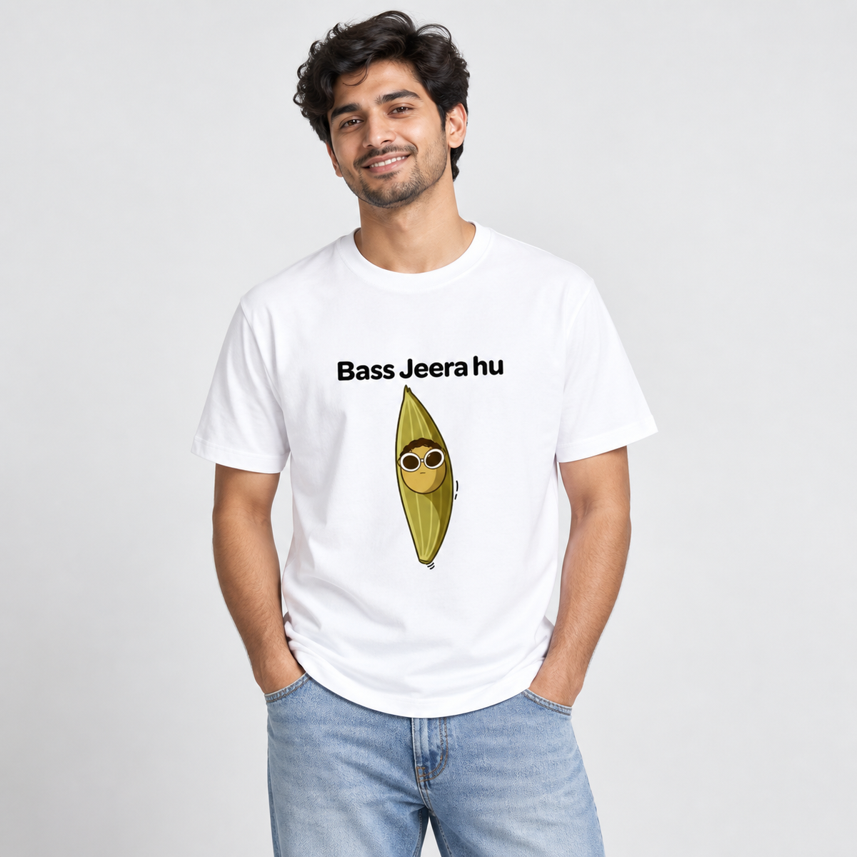 Bass Jeera Hu Unisex Standard Crew T-Shirt — White — lifestyle-male