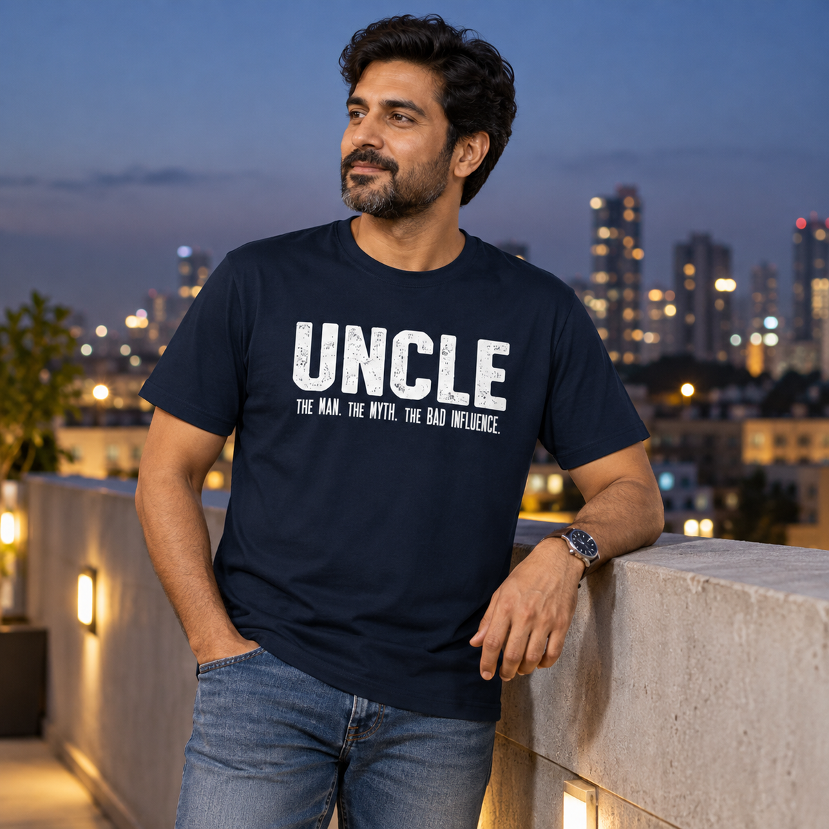 Uncle Unisex Cotton T-Shirt — Navy Blue — lifestyle-male