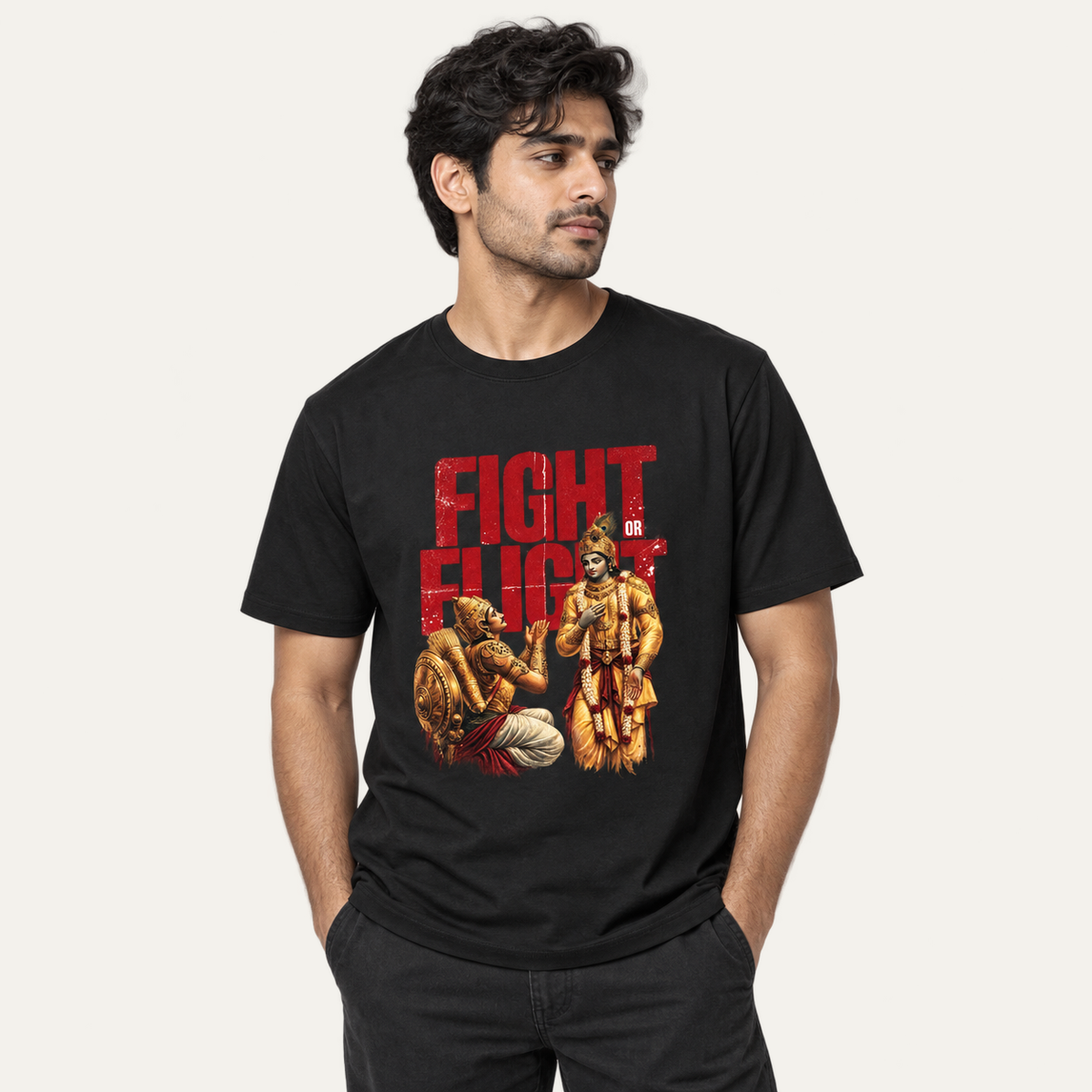 Mahabharat Aesthetic Unisex Standard Crew T-Shirt — Black — lifestyle-male