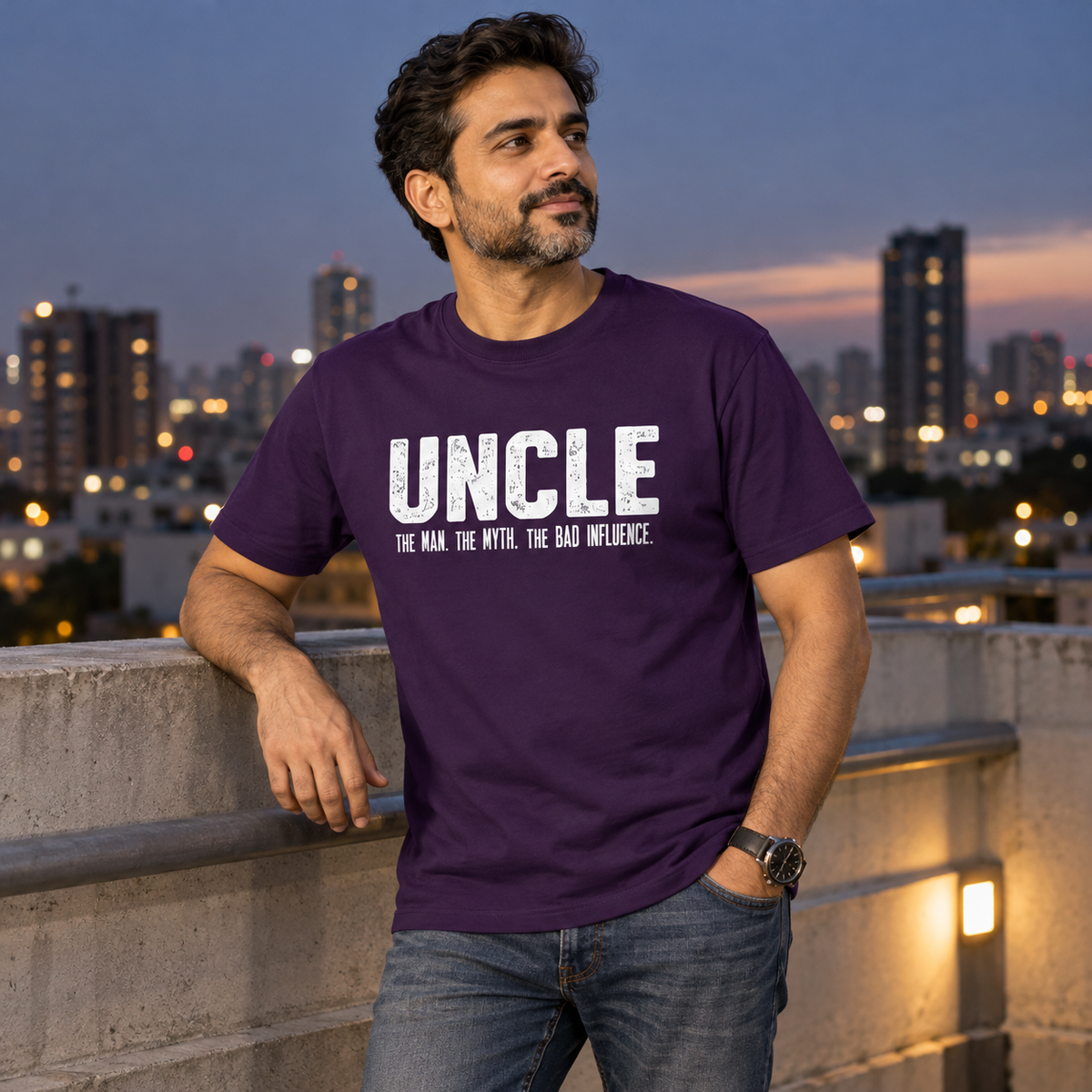 Uncle Unisex Cotton T-Shirt — Purple — lifestyle-male