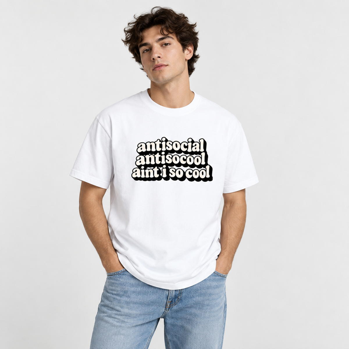 Anti Social Meme Unisex Standard Crew T-Shirt — White — lifestyle-male
